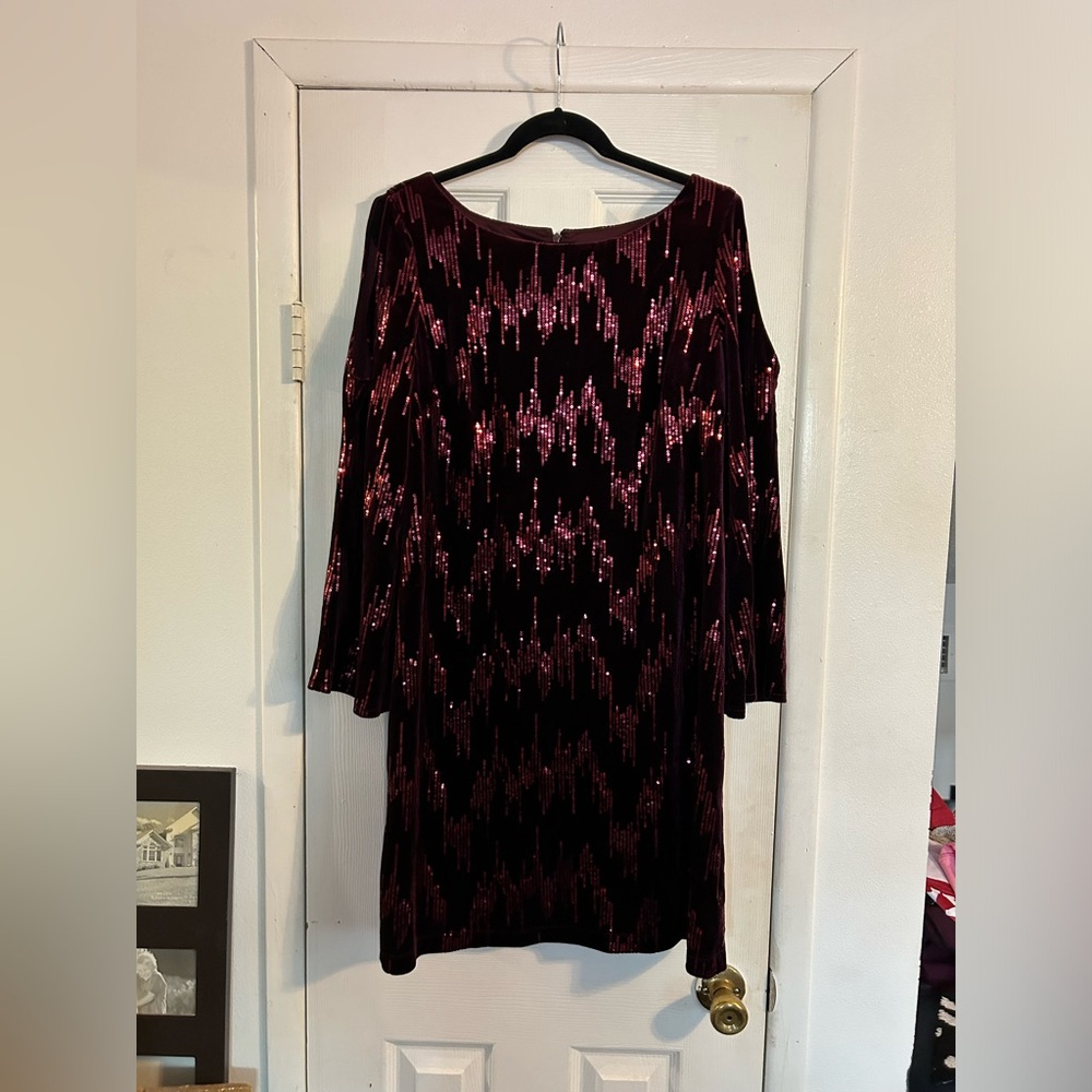NWOT Burgundy Velour Sequin Dress!!